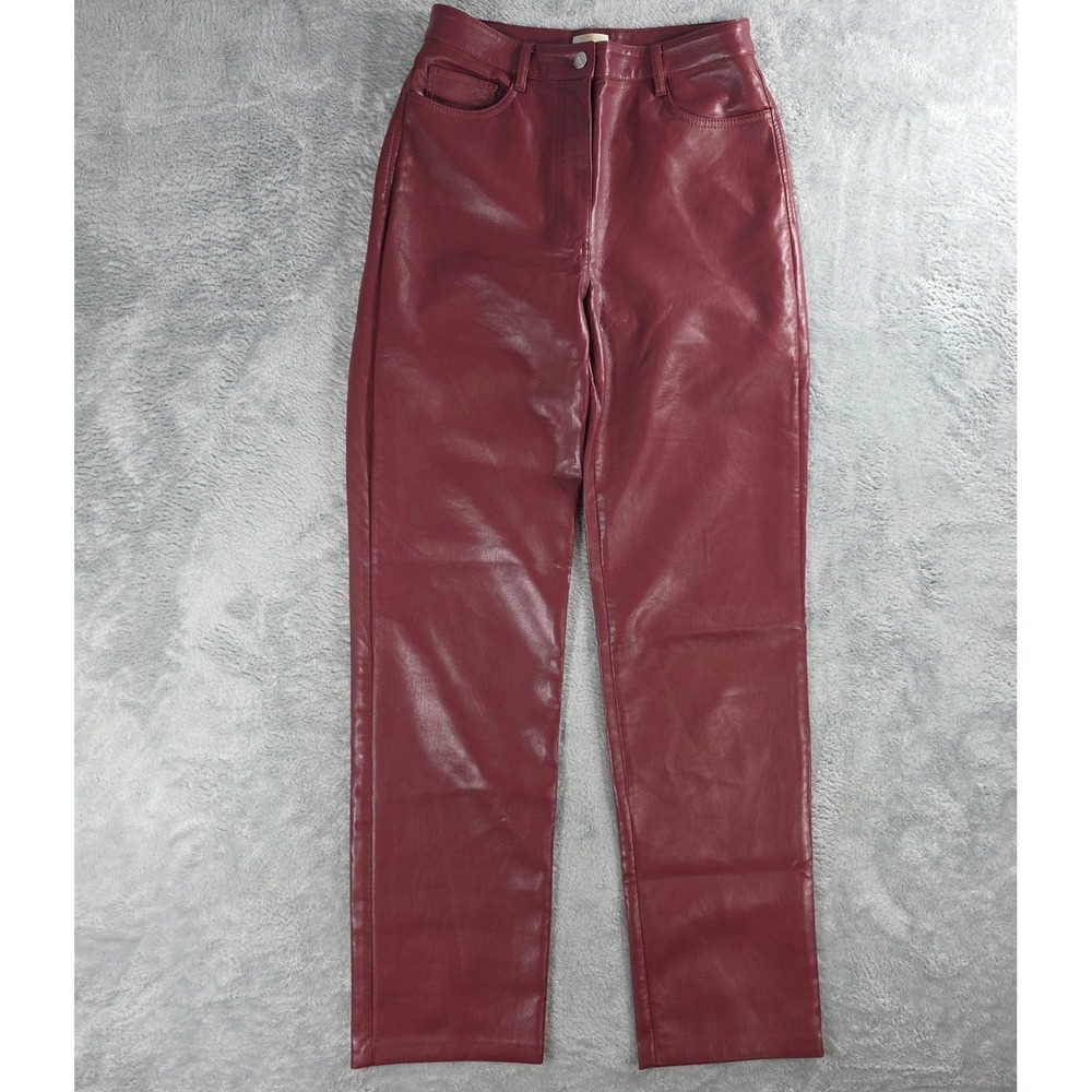 Wilfred Women 6 Burgundy Faux Leather Straight Leg High Rise Pants‎ Vegan Wine